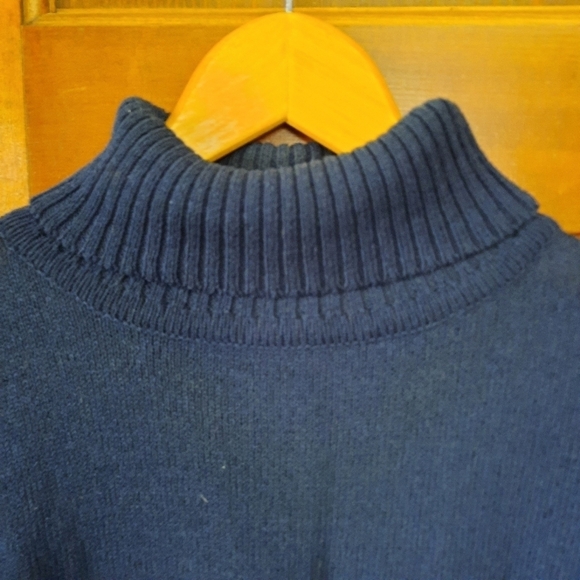 Eileen Fisher Italian Yarn Navy Blue Knit Ribbed Turtleneck Sweater Size Medium - Picture 4 of 10